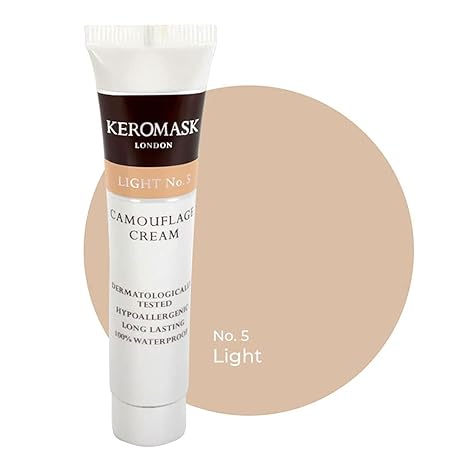 Keromask Full Coverage Concealer | Light No 5 | Camouflage Makeup | Waterproof Concealer | Hypoallergenic | Vitiligo, Tattoo, Rosacea, Tattoo Cover | 24 Shades