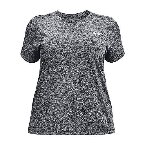 Under Armour womens Tech Twist Short-Sleeve Crew T-Shirt , Black (001)/Metallic Silver , 1X