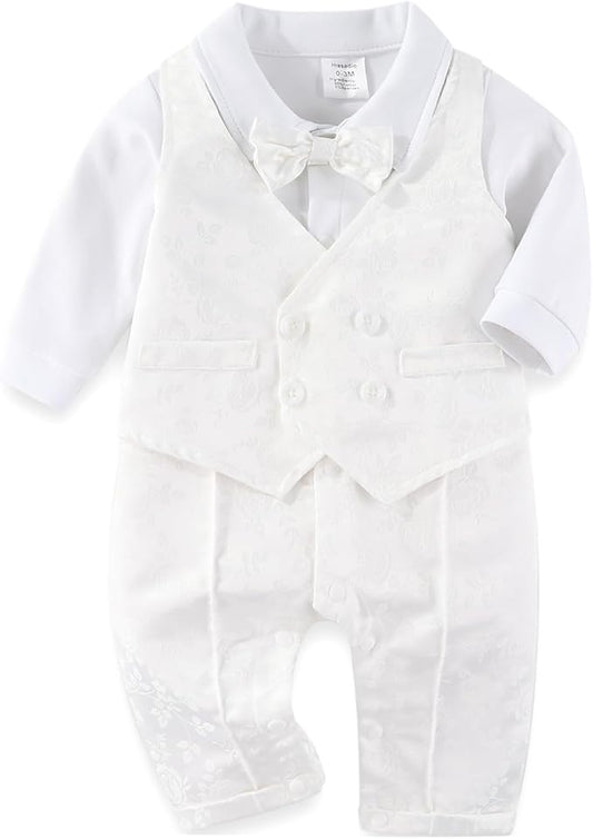 Baptism Outfits for Baby boys Christening Outfit Romper Bowtie Newborn Tuxedo Jumpsuit Formal Suit 0-18 Months