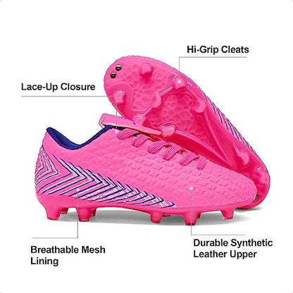 DREAM PAIRS Girls Mega-2k Soccer Cleats Football Shoes Fuchsia Royal Blue Size 2 Little Kid