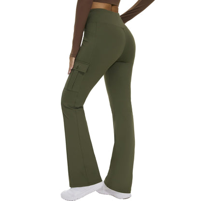 Flare Leggings for Women Yoga Crossover High Waist Pants with Tummy Control Workout Cargo with 5 Pockets Bootcut Leggings,Army Green(XL)