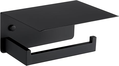 Toilet Paper Holder with Shelf Matte Black, Suyar 304 Stainless Steel Wall Mounted Tissue Holder Phone Shelf for Bathroom