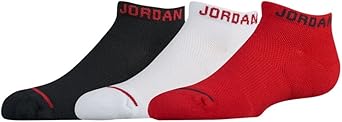 NIKE AIR JORDAN JUMPMAN NO SHOW SOCKS 3 PACK - BOYS' GRADE SCHOOL (5-7 (Shoe 10C-3Y), Black/White/Gym Red)
