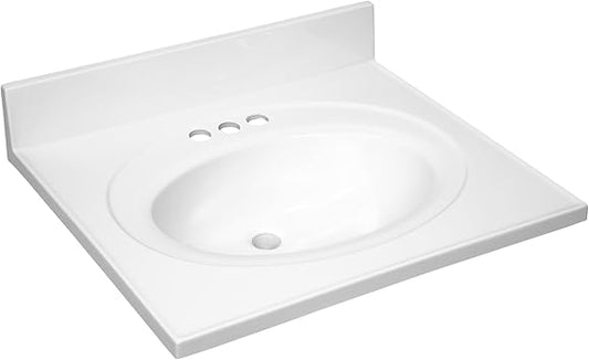 25 Inch Cultured Marble Vanity Top with Backsplash, Improved Package, White äóñ Design House, 586222