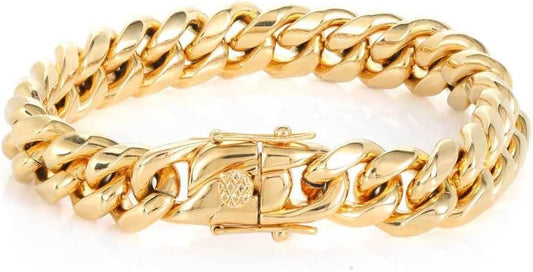 18K pure gold Cuban men and women wear 12mm wide bracelets, Miami hip-hop bracelets, Valentine's Day, Christmas, birthday gift tennis