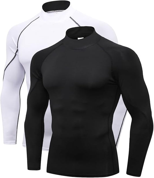 2/3 Pack Men's Compression Shirts Long Sleeve Workout Shirts Mock Turtleneck Athletic Base Layer Active Undershirts Tops