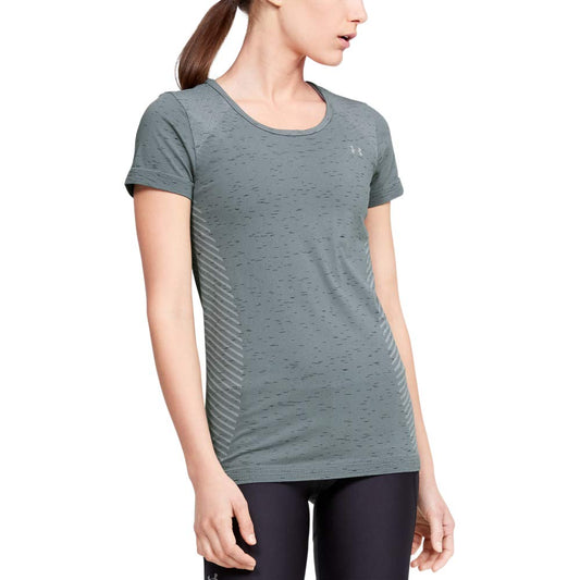 Under Armour Women's Seamless Melange Short Sleeve T-Shirt, Hushed Turquoise (396)/Metallic Silver, X-Large