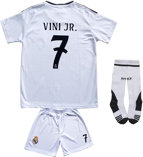 Vini Jr #7 Vinicius Home Kids Soccer Jersey Kit with Shorts/Socks Set Youth Sizes