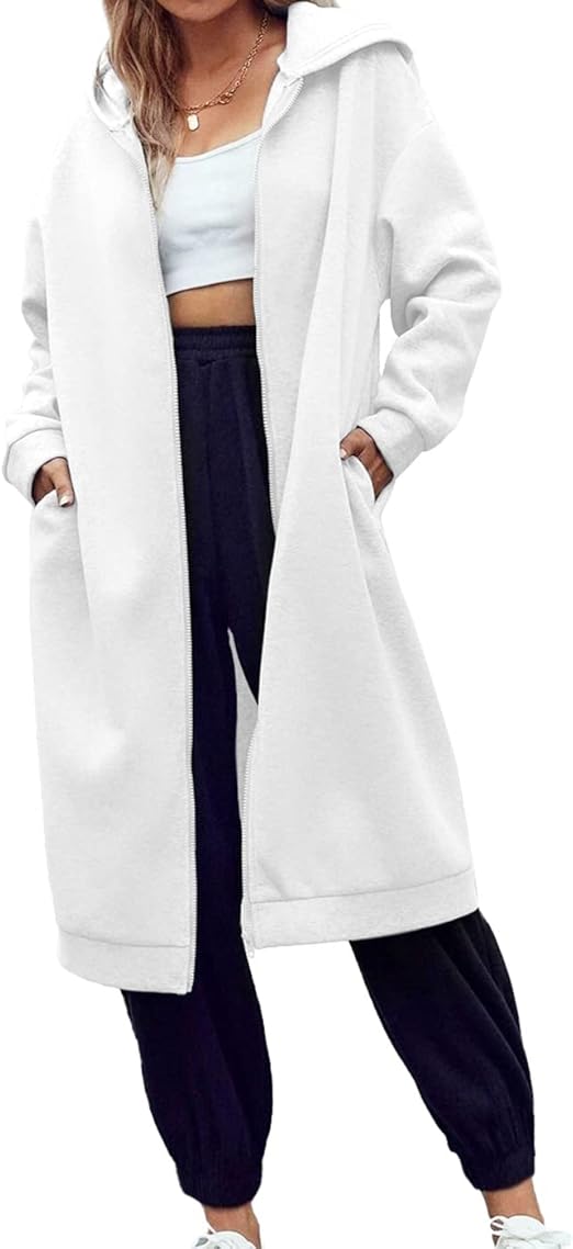 Dyexces Women Zip Up Hoodie Casual Long Hoodies for Women Tunic Sweatshirts Jackets Winter Coat with Pockets