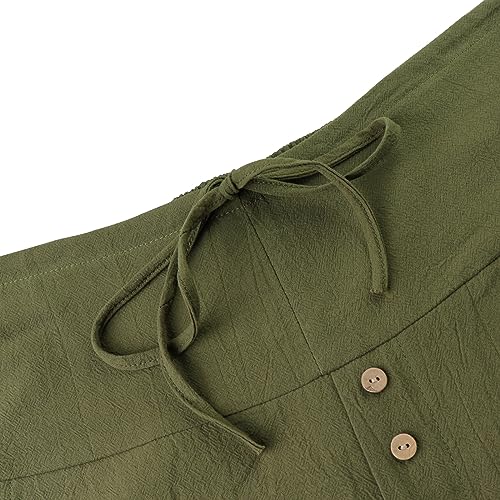 NANAMEEI Sport Mens Yoga Harem Pants Linen Aladdin Pants Summer Trousers Linen Pants Botton Pockets Army Green L