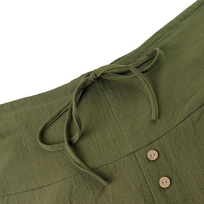 NANAMEEI Sport Mens Yoga Harem Pants Linen Aladdin Pants Summer Trousers Linen Pants Botton Pockets Army Green L
