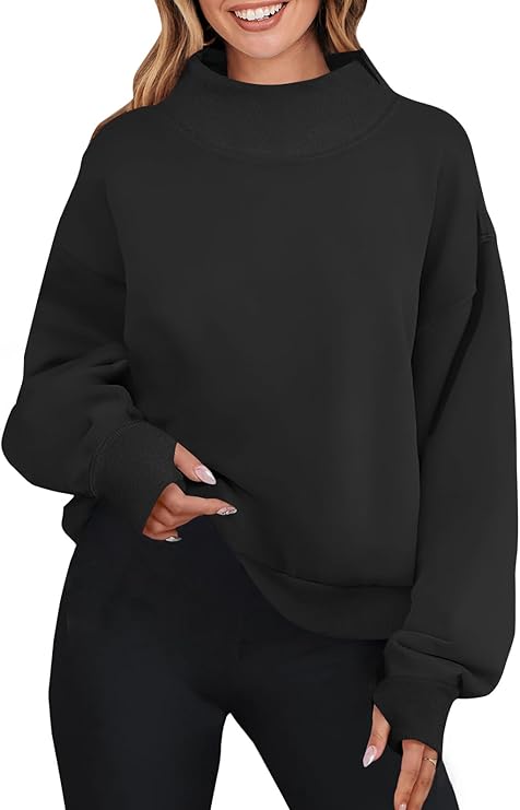 ZESICA Women's 2024 Oversized Sweatshirts Turtleneck Long Sleeve Chunky Loose Fleece Y2K Pullover Hoodies Tops