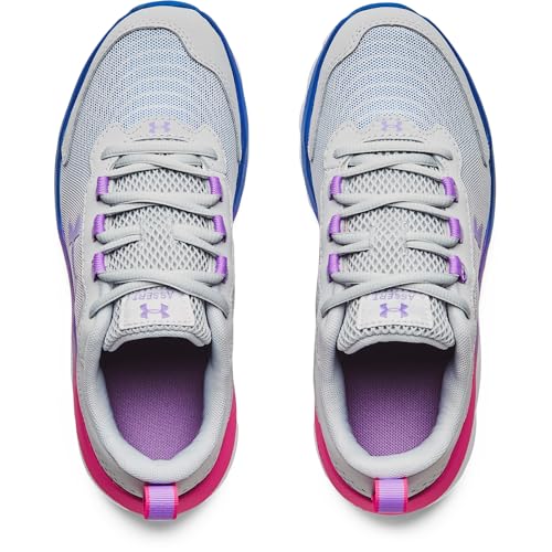 Under Armour Girls' Grade School Assert 9 Sneaker, (106) Halo Gray/White/Vivid Lilac, 5 Big Kid