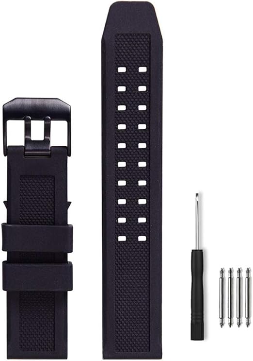 23mm Rubber Watch Strap Fits 3050 8800 3950 Series Silicone Replacement Band with Black/Silver Buckle Waterproof (Black - Black Buckle)