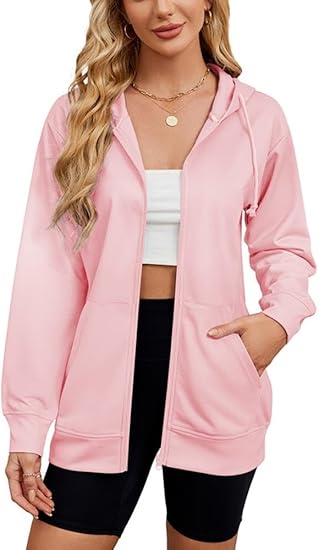 Women's Zip Up Hoodies Long Sleeve Sweatshirts Fall Outfits Casual Oversized Full Zip Hooded Jacket 2025 Fashion