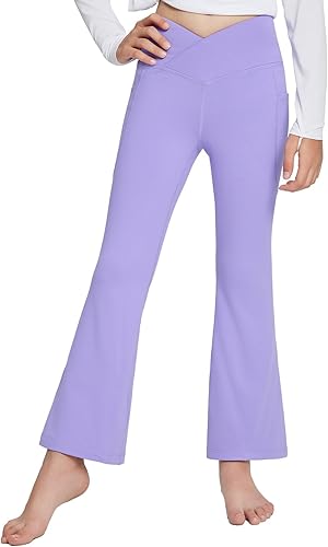 BALEAF Girls Flare Leggings Fleece Lined Thermal Kids Yoga Pants Bell Bottoms with Pockets Dance Tights Athletic Winter