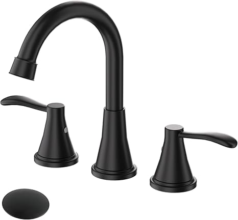 Bathroom Faucets for Sink 3 Hole, SEMANEY Bathroom Sink Faucet with Pop-up Drain and Supply Lines, Stainless Steel Lead-Free Widespread Faucet for Bathroom Sink Vanity RV Farmhouse Sink Matte Black