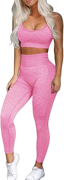 OLCHEE Women‰۪s Workout Sets 2 Piece - Seamless Yoga Leggings and Cross-Strap Sports Bra Gym Outfits Activewear Matching Set
