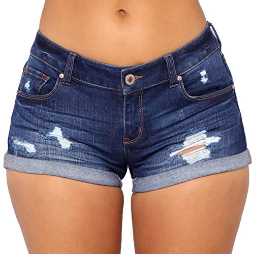 vanberfia Women's High Waist Denim Jean Raw Hem Ripped Shorts with Pockets (JS20196035-2, S)