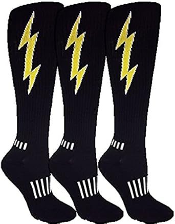 3-Pack Black with Yellow and White Knee-High Insane Bolt Soccer Socks