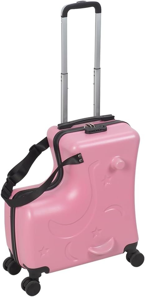 Grebest 20" Ride-On Travel Suitcase for Kids, Children's Carry on Luggage with Spinner Wheels, Toddler Rolling Trolly Luggage with Seat & Safety Belt, Gift for Kids‰ÛÜ Pink