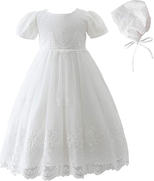 Baby Girls Christening Baptism Dress Special Occasions Lace Floral Embroidered Christening Gown