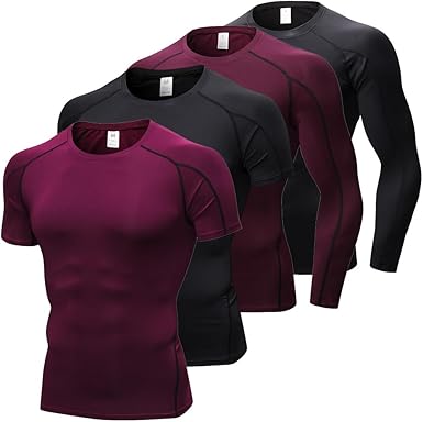 4 Pack Men's Compression Shirts Men Long/Short Sleeve Athletic Workout Tops Gym Undershirts Active Sports Baselayers