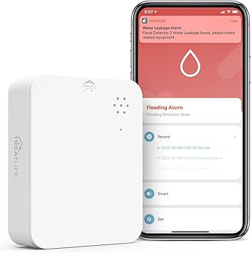 TREATLIFE Smart Water Leak Detector, Water Sensor Alarm, Sensitive Leak and Drip Alert, for Kitchen, Bathroom, and Basement (Hub Required and Sold Separately)