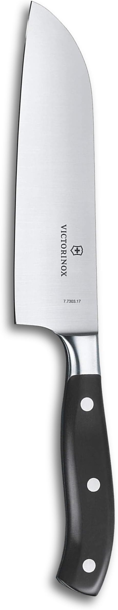 Victorinox Grand Maitre Santoku Knife - Sharp Kitchen Knife with a Fluted Edge - Ergonomic Chopping Knife for Kitchen Essentials - Straight Edge, 7"