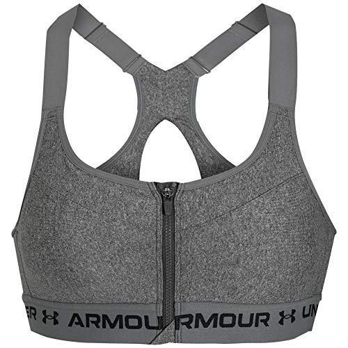 Under Armour Women's Armour High Crossback Heather Zip Bra , Charcoal Light Heather (019)/Black , 34D