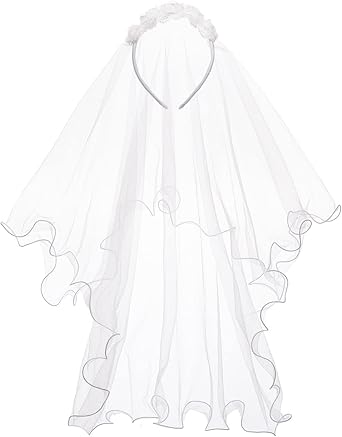 Colorful House Flower Girls White First Communion Veil Headband with Bow (60cm/24inch, headband Lace Flower)