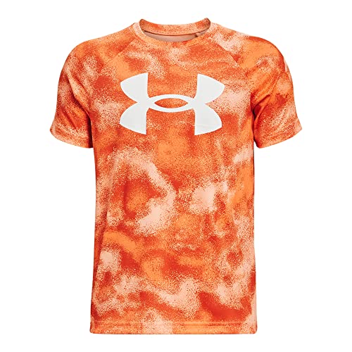 Under Armour boys Tech Big Logo Printed Short-Sleeve T-Shirt , (866) Orange Blast / / White , Youth Small