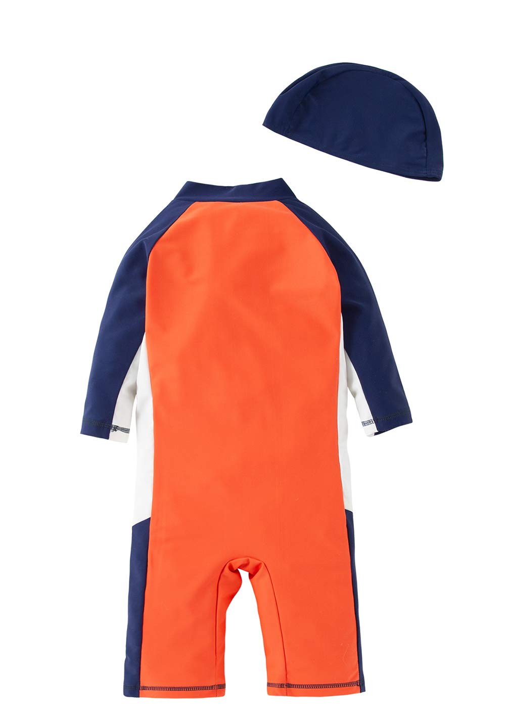 Styles I Love Kid Boys Palm Tree Orange Long Sleeve One-Piece Zipper Rash Guard Swimsuit with Swim Hat 2pcs Beach Swimwear