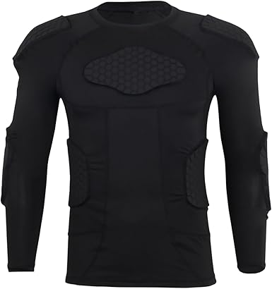Topeter Men‰۪s Padded Compression Shirt Long Sleeve Shoulder Chest Rib Protector T-Shirt