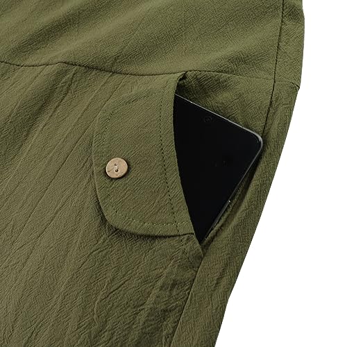 NANAMEEI Sport Mens Yoga Harem Pants Linen Aladdin Pants Summer Trousers Linen Pants Botton Pockets Army Green L