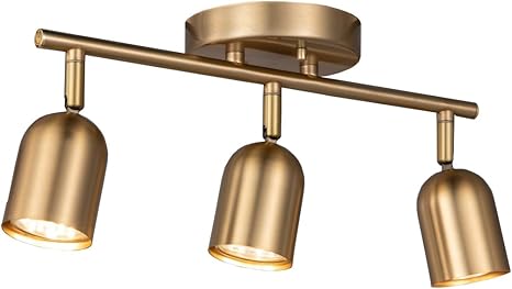 3 Light Ceiling Track Lighting Kit, Matte Brass Finish Flexible Rotatable Light Head, Modern Directional Track Wall Spotlights for Bedroom, Living Room, Kitchen Home Improvement