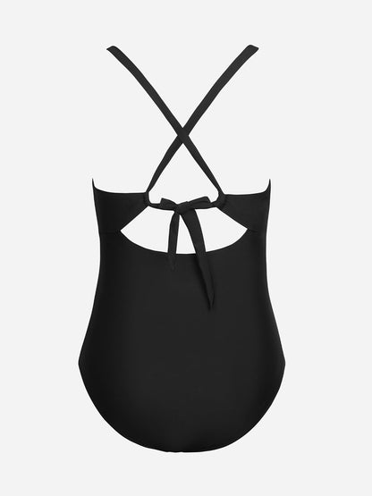CUPSHE Women's One Piece Swimsuit Plus Size Bathing Suit Twist Front Cutout Ruched Back Tie Swimwear 2XL Black