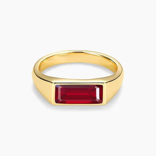 10K 14K 18K Solid Gold Baguette Cut Ruby Ring For Men Gold MenŠ—Ès Ruby Engagement Rings Rectangular Shape Gifts for Birthday Anniversary Christmas Fathers Day, 5 * 11mm