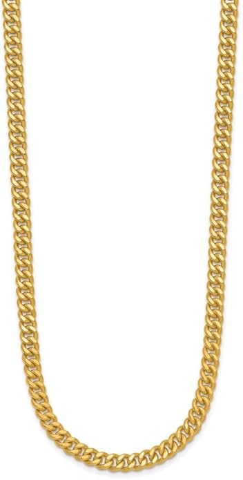 24K Yellow Gold Polished 5 mm Solid Curb Chain Necklace 16" to 30"