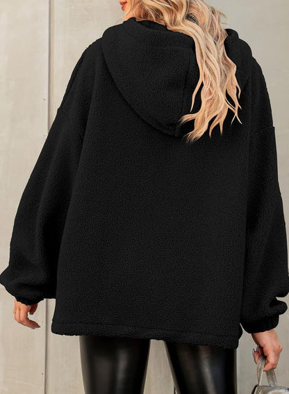 Dokotoo Plus Size Womens Hoodies Fuzzy Fleece Pullover Sherpa Winter Sweatshirt Button Up Sweaters Loose Sweatshirt for Women Black XX-Large