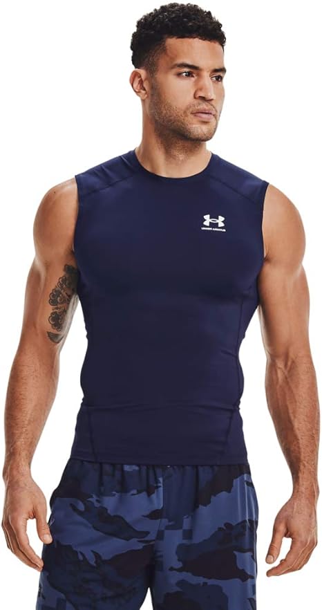 Under Armour Mens Armour HeatGear Compression Sleeveless T-Shirt, Midnight Navy (410)/White, 3X-Large