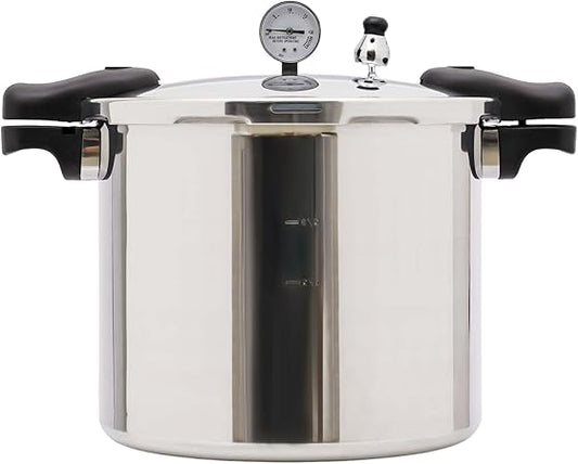 23Qt Pressure Cooker 90Kpa 10PSI Aluminum Pressure Canner w/Multiple Safety Protection and Pressure Dial Gauge for Vegetables, Meats, Poultry, Seafood, Hand Operation, Serve about 1-30 People