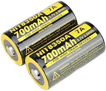 2X Nitecore IMR 18350 NI18350A 700mAh 3.7V Button Top Rechargeable Battery (This is NOT a Replacement for CR123A)