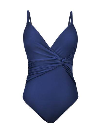 CUPSHE Women's One Piece Swimsuit Deep V Neck Twist Adjustable Straps Bathing Suit Molded Cups, M Navy Blue