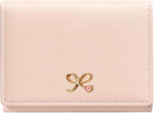 Sunwel Fashion Girls Cute Wallet Coquette Bow Wallet Small Wallet Slim Credit Card Holder ID Window for Women (PINK)
