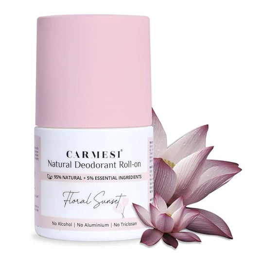 Car_mesi Natural Roll-On Deodorant for Women, Floral Sunset, 50 ml, No Alcohol & Aluminium