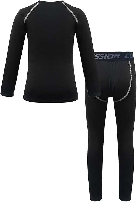 YiZYiF Boys Compression Thermal Underwear Long Sleeve Soccer Practice Baselayer Sports Tops&Pants 2pcs set