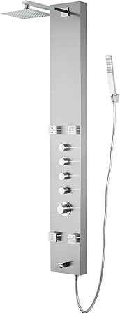 Blue Ocean 59_ѝ Stainless Steel SPS8819 Thermostatic Shower Panel Column System with Rainfall Shower Head, Body Nozzles, and Handheld Shower Head. Shower Tower