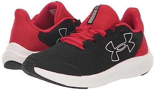Under Armour Boy's Grade School Charged Pursuit 3 Big Logo Running Shoe, (001) Black/Red/White, 3.5 Kid