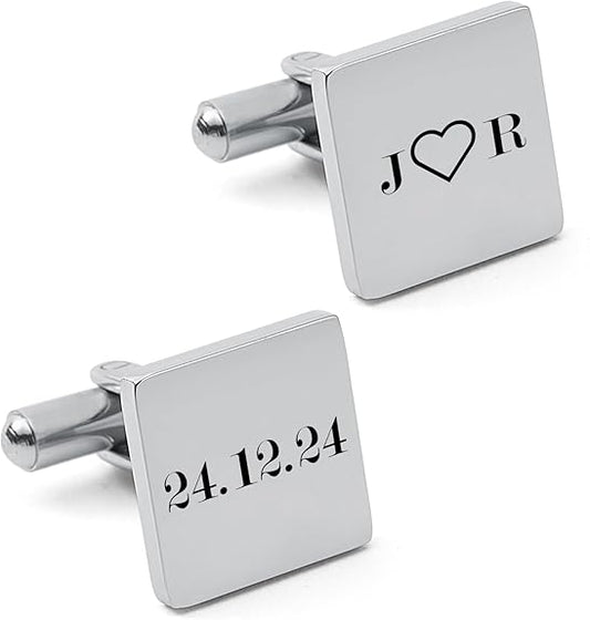 Custom Square Cuff Links Mens - Personalized Classic Stainless Steel Initial Square Tuxedo Cufflinks and Studs Set Engraved Text Cufflinks Business Wedding Valentine's Day Gifts for Men